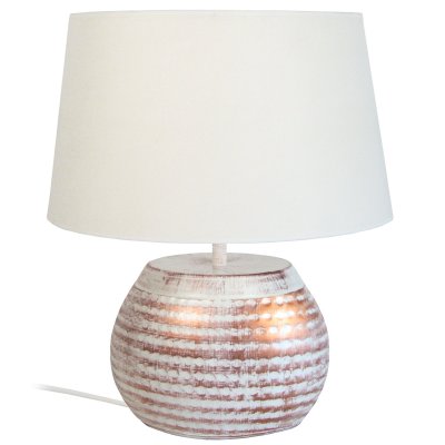 TOSEL BANGALORE - Lampe de chevet globe m&eacute;tal blanc or et &eacute;cru