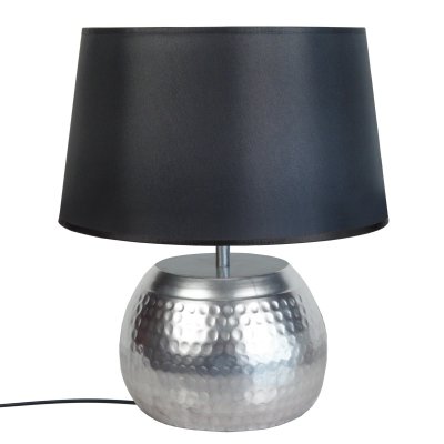 TOSEL BANGALORE - Lampe de chevet globe m&eacute;tal chrome et noir