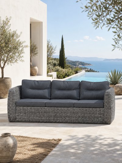 DCB GARDEN Banquette 3 places en r&eacute;sine tress&eacute;e  - Gris anthracite - BAHAMAS
