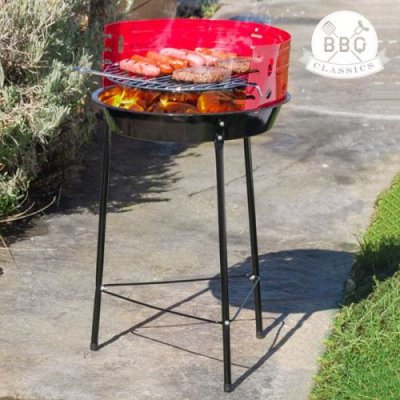 BIGBUY Barbecue &agrave; charbon de bois - Demi-ouvert - &Oslash;33 cm - Noir/Rouge