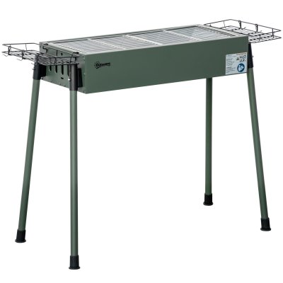 OUTSUNNY Barbecue &agrave; charbon portable - 2 grilles 2 paniers - acier &eacute;maill&eacute; vert