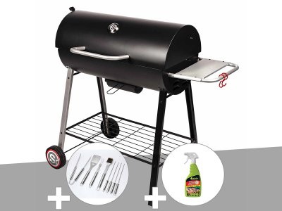 SOMAGIC Barbecue &agrave; charbon sur chariot michigan + malette de 8 accessoires inox + d&eacute;grai