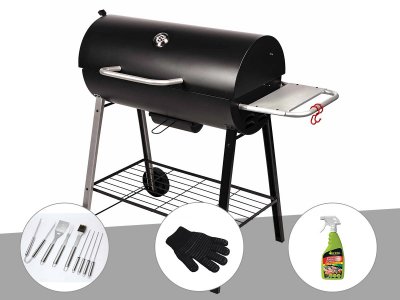 SOMAGIC Barbecue &agrave; charbon sur chariot michigan + malette de 8 accessoires inox + gant d