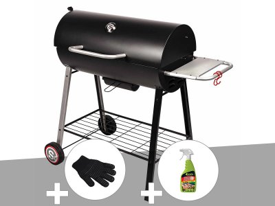 SOMAGIC Barbecue &agrave; charbon sur chariot Michigan -  + Gant de protection + D&eacute;graissant pour barbecue