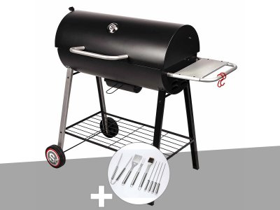 SOMAGIC Barbecue &agrave; charbon sur chariot Michigan  Malette de 8 accessoires inox