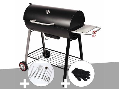 SOMAGIC Barbecue &agrave; charbon sur chariot Michigan  Malette de 8 accessoires inox + Gant de protection