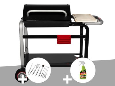 SOMAGIC Barbecue &agrave; charbon Vulcano 2600 + Malette 8 ustensiles + D&eacute;graissant barbecues