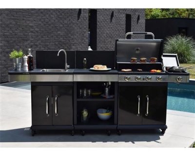 COOK IN GARDEN Barbecue &agrave; gaz am&eacute;ricain COOK'IN GARDEN Fidgi 4 br&ucirc;leurs + Desserte + &Eacute;vier