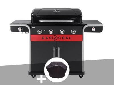 CHAR BROIL Barbecue &agrave; gaz et &agrave; charbon Gas2Coal Char-Broil 2.0 4B + Housse de protection