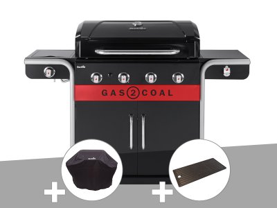 CHAR BROIL Barbecue &agrave; gaz et &agrave; charbon Gas2Coal Char-Broil 2.0 4B + Housse de protection + Plancha