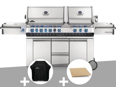 NAPOLEON Barbecue &agrave; gaz  Prestige Pro 825 + Housse de protection + Pierre &agrave; pizza large rectangle