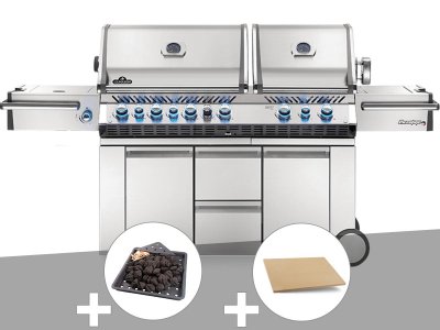 NAPOLEON Barbecue &agrave; gaz  Prestige Pro 825 + Plateau charbon + Pierre &agrave; pizza large rectangle