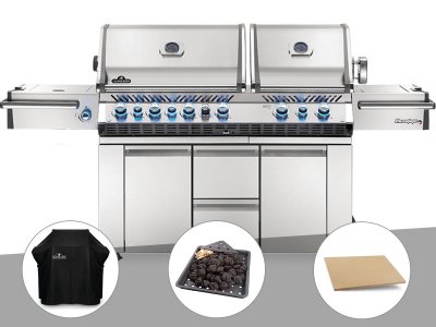 NAPOLEON Barbecue &agrave; gaz prestige pro 825 + housse de protection + plateau charbon + pierr