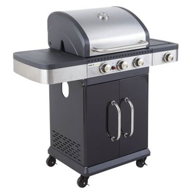 COOK IN GARDEN Barbecue au gaz 3 br&ucirc;leurs et r&eacute;chaud en acier et inox gris