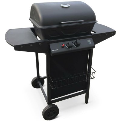 SWEEEK Barbecue au gaz cuisine ext&eacute;rieure 2 br&ucirc;leurs avec tablettes