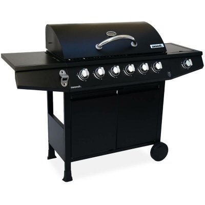 SWEEEK Barbecue au gaz noir 6 br&ucirc;leurs avec feu lat&eacute;ral