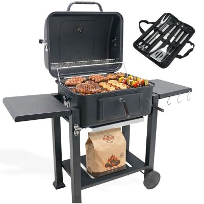 GENERIQUE Barbecue Charbon de Bois avec Couvercle  Hauteur de Braise Ajustable  Grille de Cuisson XL 54x43 cm