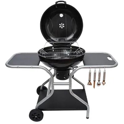 BRIXO Barbecue charbon de bois GLOBO &Oslash; 55cm Couvercle Thermostat 2 roues et 2 pieds + 2 Tablettes