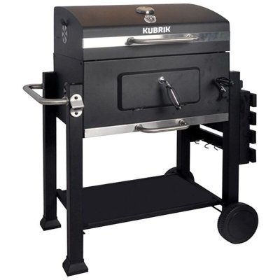 BRIXO Barbecue charbon de bois kubrik &agrave; couvercle thermostat tiroir de cendres 2 roues et 2 pieds