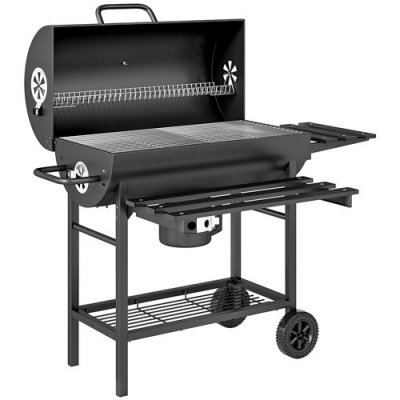 Barbecue charbon de bois tablette avant pliable 2 roues acier noir