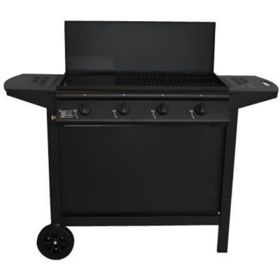 GRILL GARDEN Barbecue gaz 4 br&ucirc;leurs noir plancha chariot