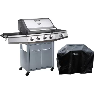 HABITAT ET JARDIN Barbecue gaz avec LED ""Bingo 5"" - 5 Br&ucirc;leurs dont 1 lat&eacute;ral - 15.2kW + Housse protection - Argent&eacute;