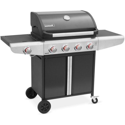 ALICE S GARDEN Barbecue gaz bazin 4 anthracite 4 br&ucirc;leur 1 feu lat&eacute;ral