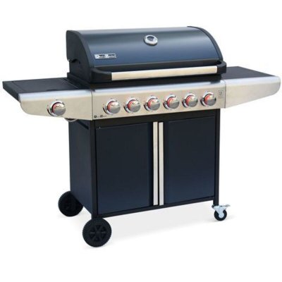 ALICE S GARDEN Barbecue gaz bazin anthracite 6 br&ucirc;leurs avec 1 feu lat&eacute;ral