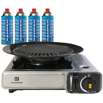 KEMPER Barbecue Grill 2 en 1 R&eacute;chaud gaz pi&eacute;zo 1900 W + 4 cartouches butane 