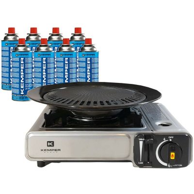 KEMPER Barbecue Grill 2 en 1 R&eacute;chaud gaz pi&eacute;zo 1900 W + 8 cartouches butane 