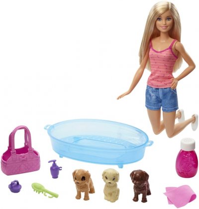 GENERIQUE Barbie Blonde And Set 3 Puppies. Bathtub And Accessories Multicolore