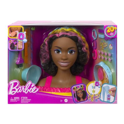 BARBIE  Ultra chevelure - T&ecirc;te &agrave; coiffer brune avec m&egrave;ches arc-en-ciel