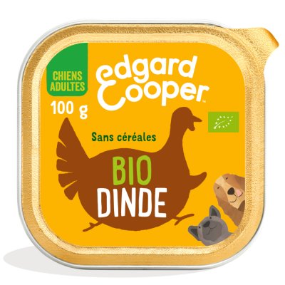 EDGARD & COOPER Barquette Bio Chien Sans C&eacute;r&eacute;ales 100g Dinde frais