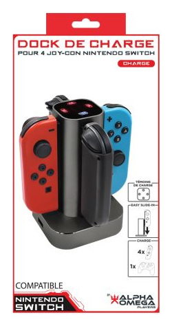 ALPHA OMEGA PLAYERS Base de charge pour 4 Joy-Con Nintendo Switch Noir