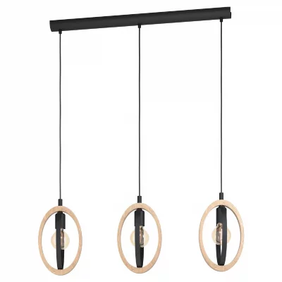 EGLO Basildon plafonnier suspendu &agrave; 3 lampes &agrave; barre droite noir, marron