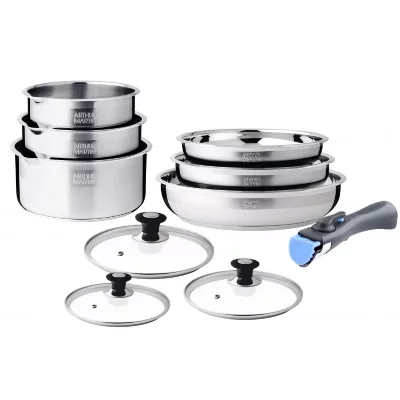 ARTHUR MARTIN Batterie de cuisine  5540 10 pi&egrave;ces en acier inoxydable