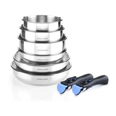 ARTHUR MARTIN Batterie de cuisine induction  AM5538 Acier ydable 8 pieces Poign&eacute;e amo 