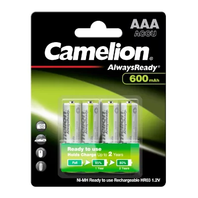 CAMELION Batterie NiMH solaire AlwaysReady Micro(AAA) avec 600mAh - 4 pi&egrave;ces