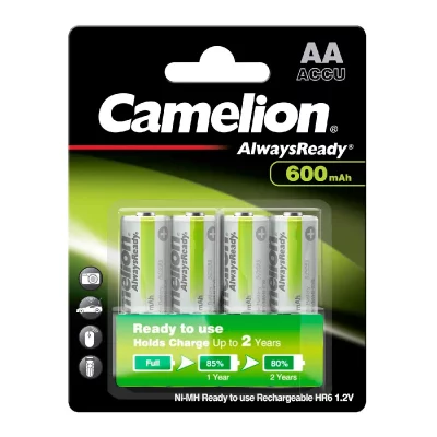 CAMELION Batterie NiMH solaire AlwaysReady Mignon (AA) avec 600mAh - 4 pi&egrave;ces