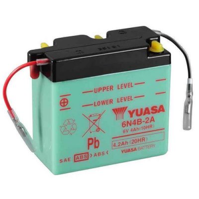 YUASA Batterie  pour Moto Suzuki 90 RV 1973 &agrave;  1977 6N4B-2A / 6V 4Ah