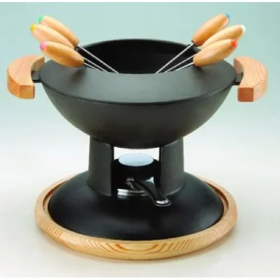BAUMALU  - Service &agrave; Fondue noir forme WOK Fonte &eacute;maill&eacute;e