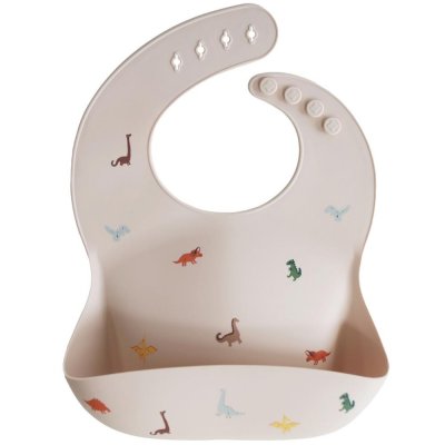MUSHIE Bavoir dinosaures beige en silicone pour b&eacute;b&eacute; - TU