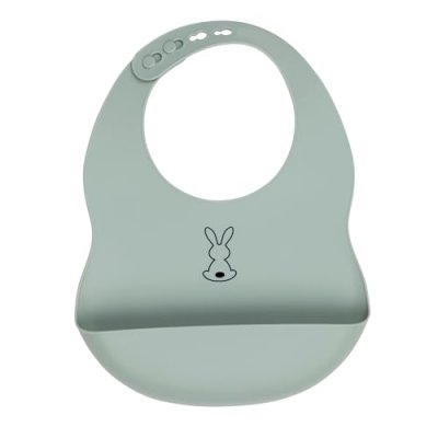 NATTOU Bavoir en silicone &agrave; poche vert sauge