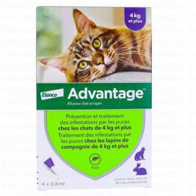 BAYER  ADVANTAGE 80 pour Chat (4 Kg et +) (4 pipettes de 0,8 ml)