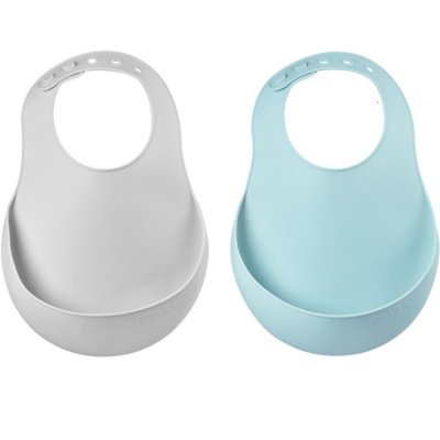  BEABA Bavoir enfant &agrave; nouer r&eacute;ceptacle silicone vert clair lot de 2