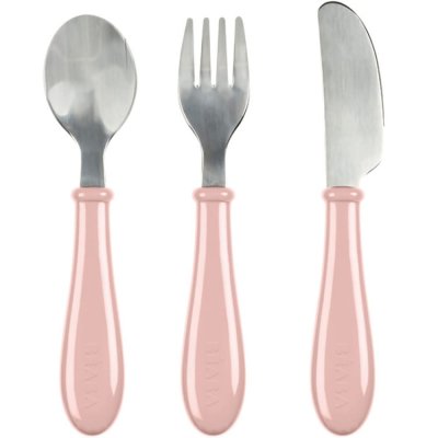 BEABA , set de 3 couverts inox old pink BEA3384349134624