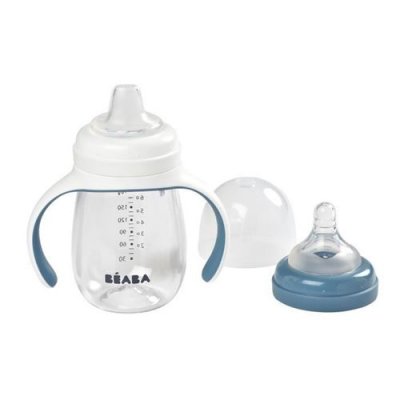 BEABA  Tasse enfant &agrave; poign&eacute;es 2en1 210 ml windy bleu 