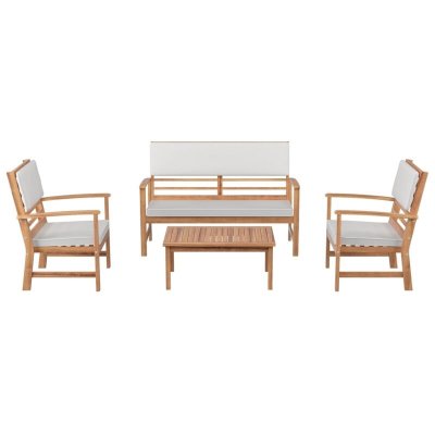 BEAU RIVAGE  Salon de Jardin 4 Places LUZIA Coussins Gris Bois d'acacia