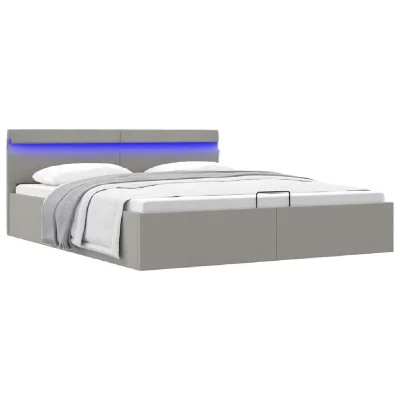 Bedframe met opbergruimte en LED stof lichtgrijs 160x200 cm 285610 