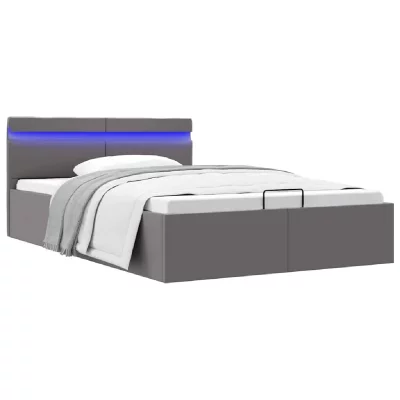 Bedframe met opslag hydraulisch LED kunstleer grijs 140x200 cm 285555